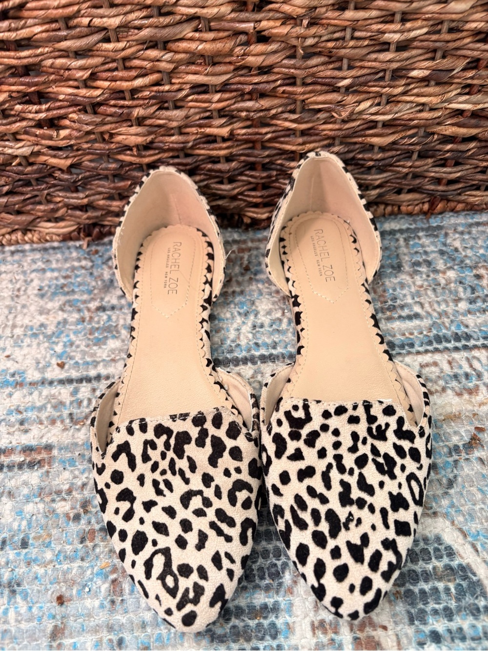 Rachel Zoe Women's Black & Beige Leopard Pointed D'Orsay Flats